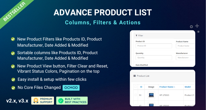 Advance Product List - Columns, Filters & Actions